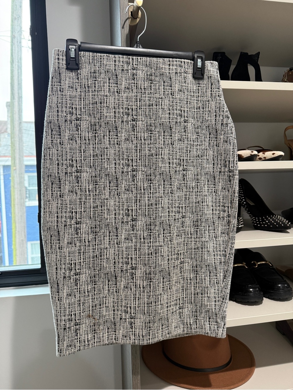 Express Black & White Textured Pencil Skirt